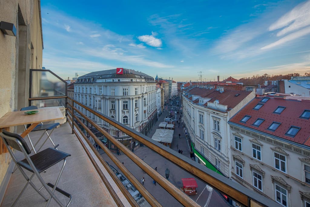 Beautiful birds eye view of the city with balcony facing South in sunshine all day