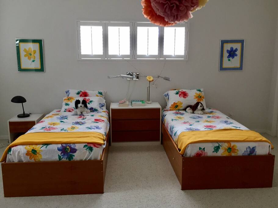 Twin beds for children or adults.