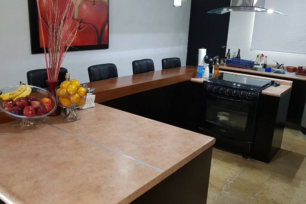 Kitchen with bar, ovens, SmartTV and complete equipment