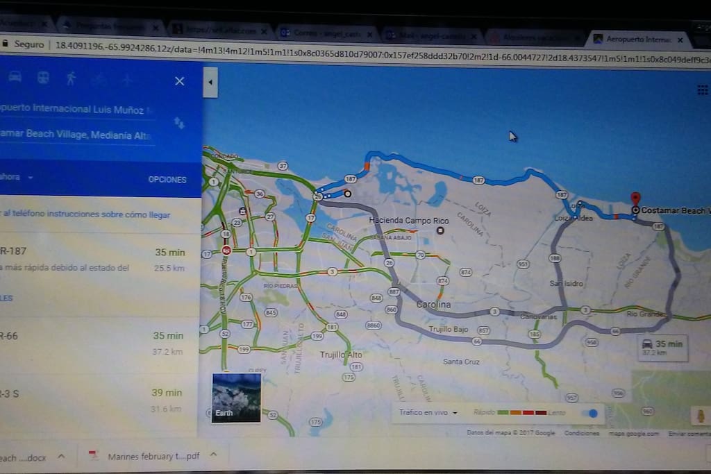 Ruta para poder llegar. PR 187 conecta con la playa por toda la costa. La PR 66 expreso. La PR 3 - s, Es un poco pesado por los los semaforos.(traffic light).