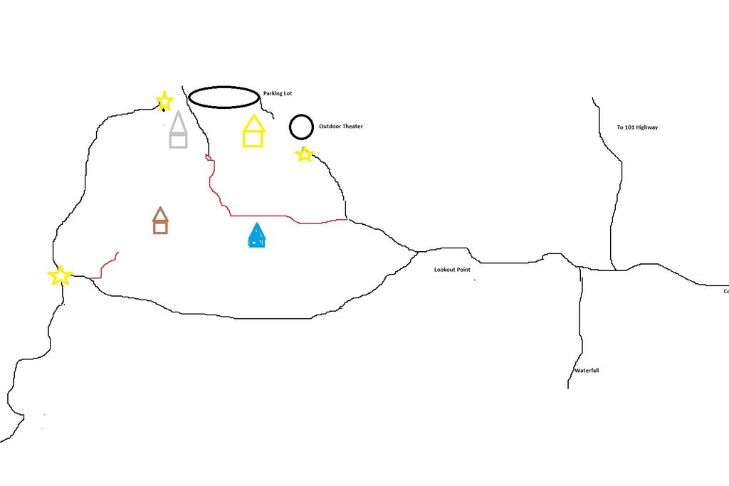 Hiking trails around house. I dare you to hike all of them! Don't worry, I'll give you a larger map when you arrive!