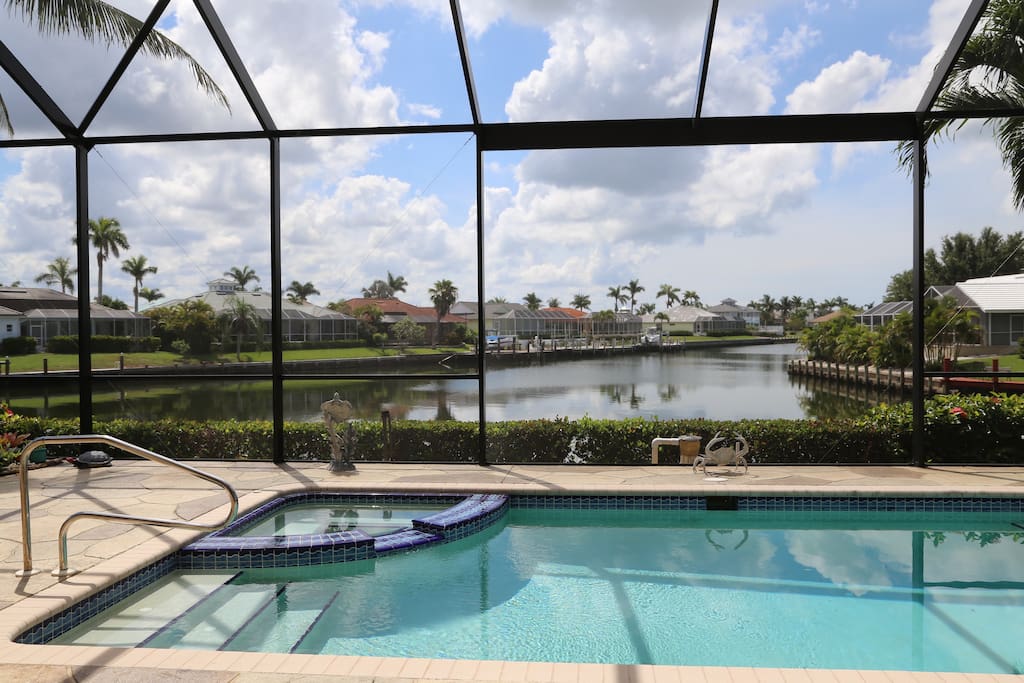 Views from the living area. Heated pool and hot tub.