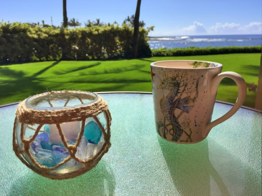 Morning coffee with an ocean view.