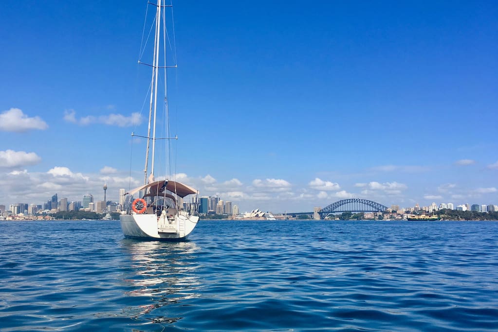 The city, the Opera House and Sydney Harbour Bridge - the perfect view from the anchorage near Taronga Zoo.