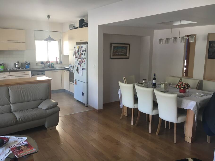 The living and open kitchen