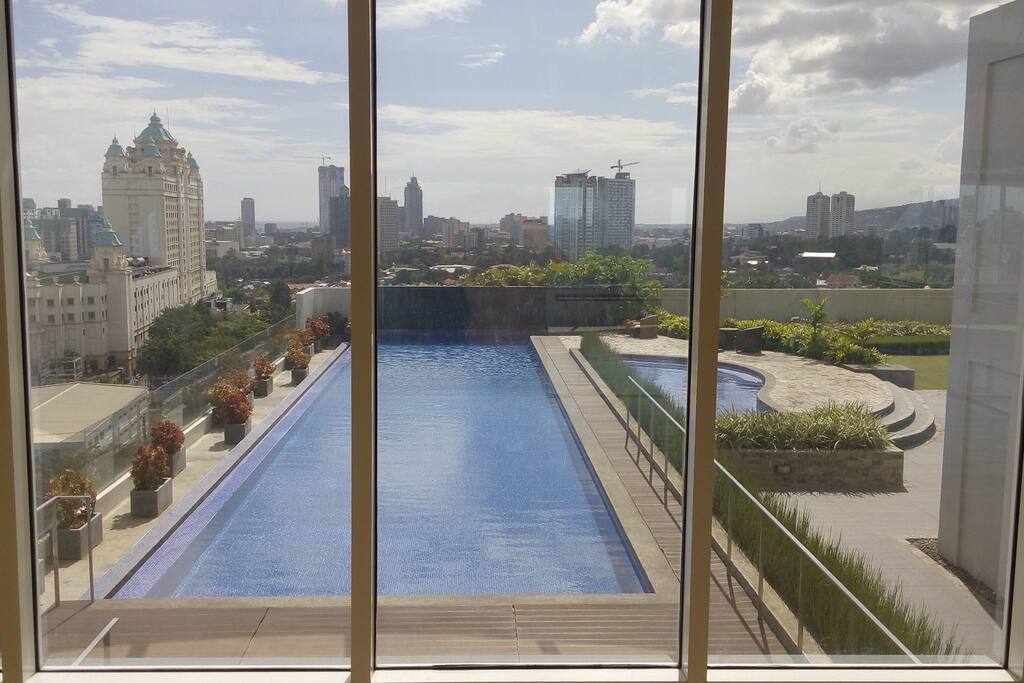 View of the 25-meter pool from the gym