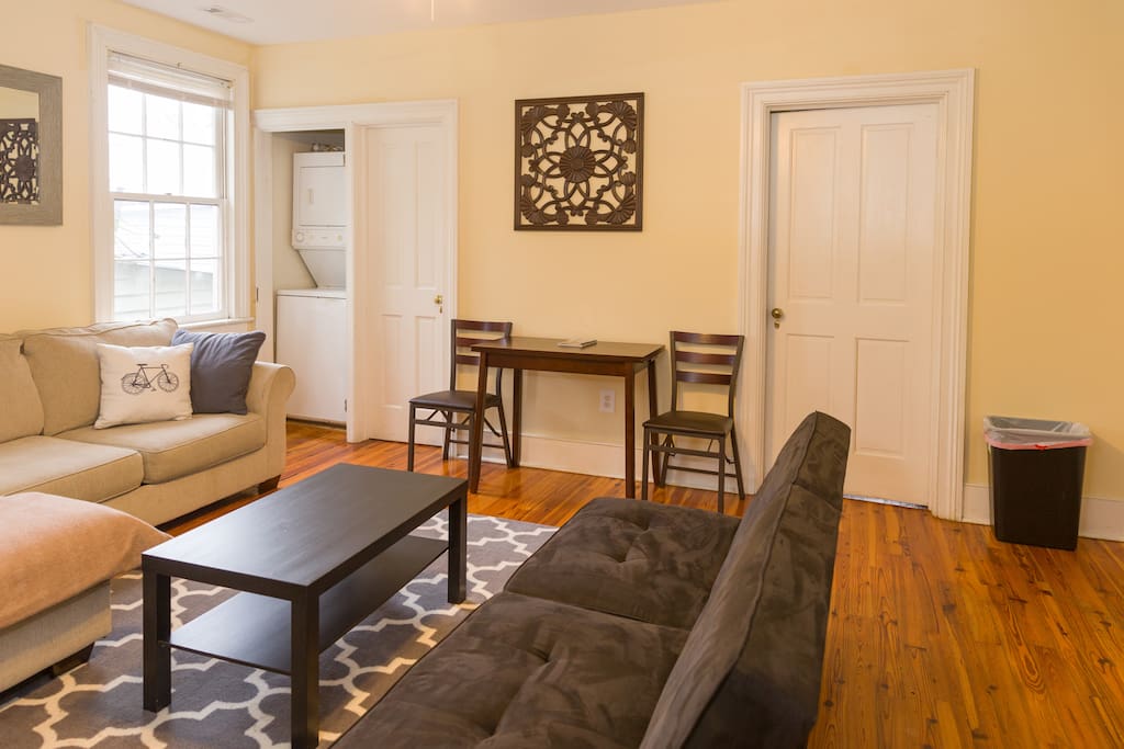 washer and dryer in living area