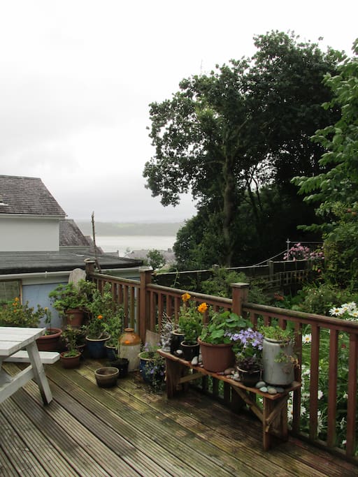 the view of the Glaslyn Estuary,, looking towards Portmerion. On sunny mornings you can have breakfast on the veranda.
