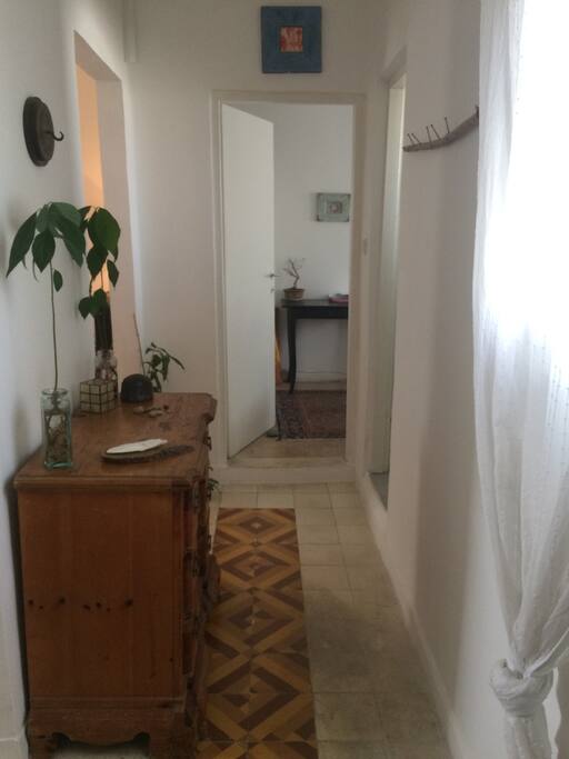 Entrance hall- Master bedroom ahead, bathroom to the right. On the left toilet, then kitchen and living room.