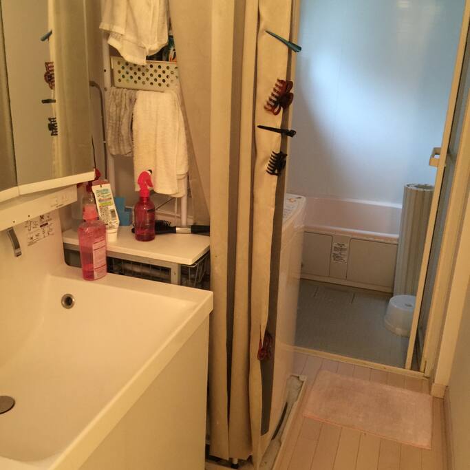 The entrance of the bathroom and washbasin