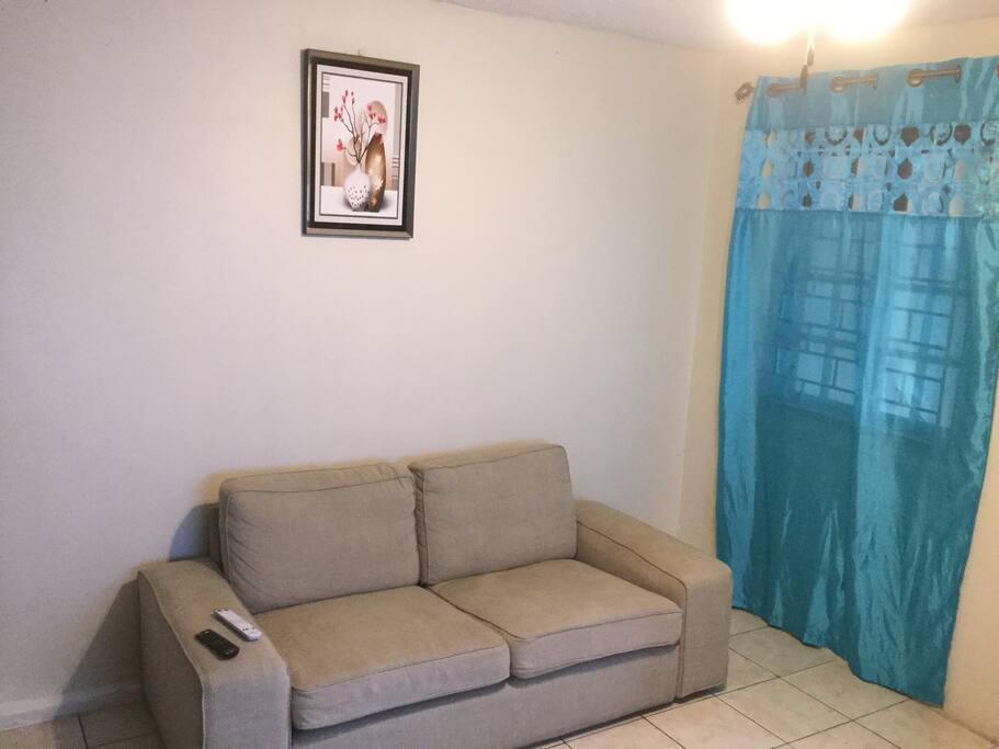 The chair facing the 49” curve tv.