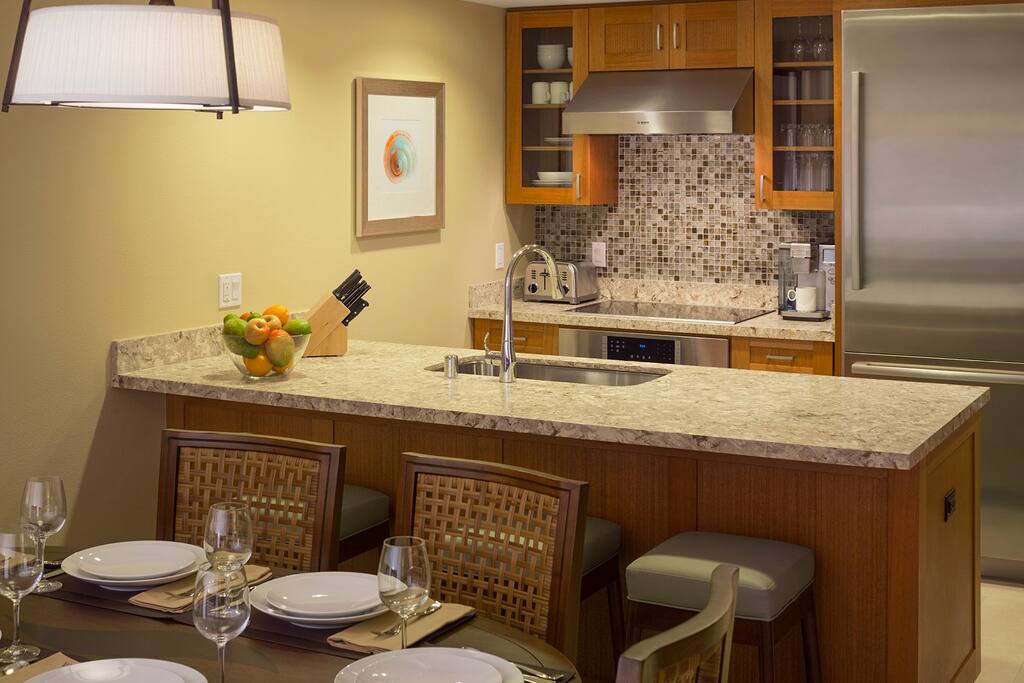 Full Kitchen with all the appliances, gadgets, dishes, and utensils you can think of.