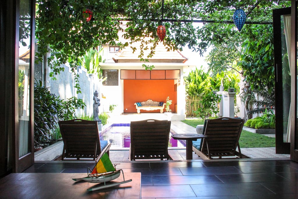 Our favorite spot to lounge around under the shade of the passion fruit arbor.