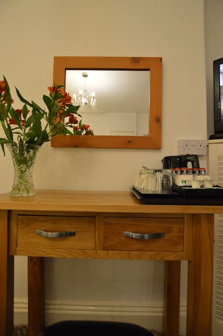 dressing table or desk with tea and coffee making facilities