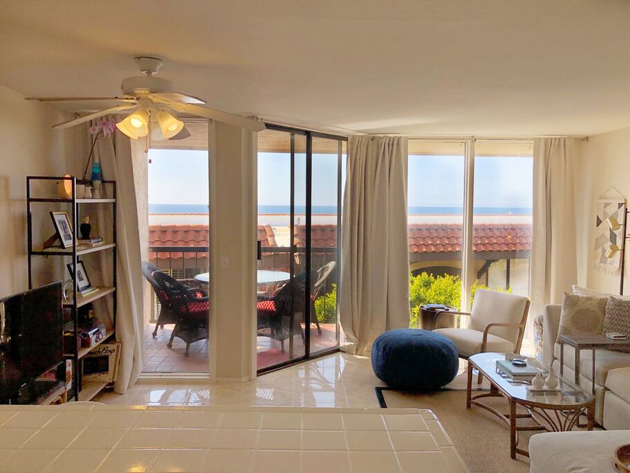 This condo has ocean views from the kitchen and living room. Open the patio door, feel the ocean breeze, and hear the waves crash.