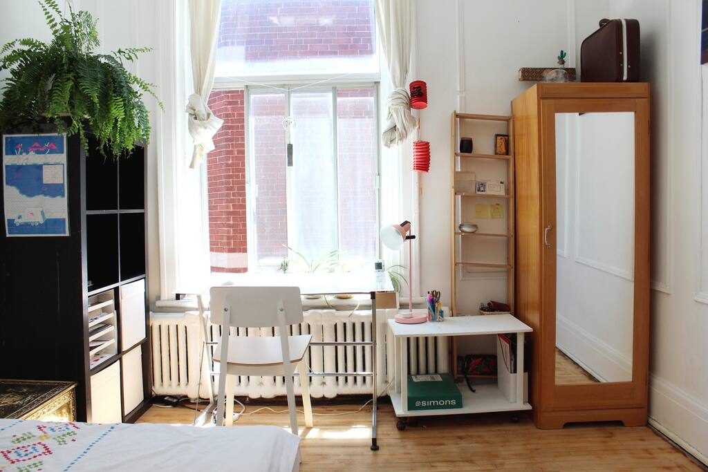 Workspace with lamp & cute plants