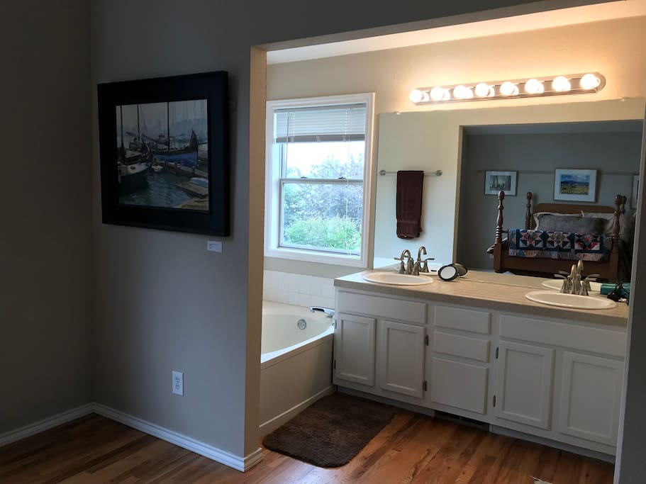 Large tub for soaking and separate shower