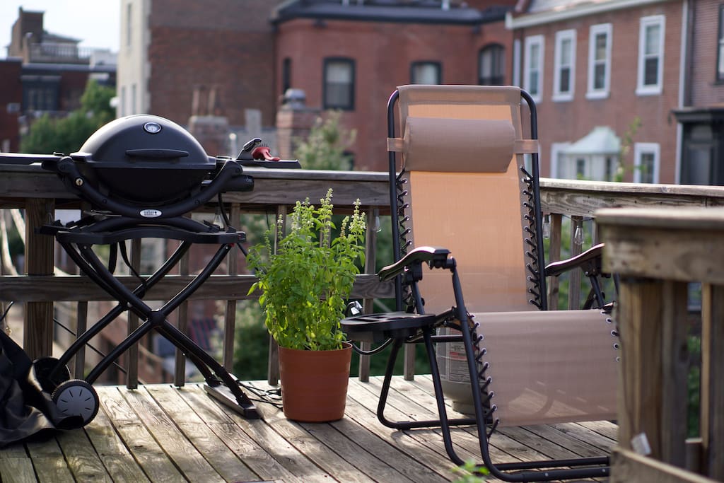 Grill and Lounge chair on our private 3rd floor deck
