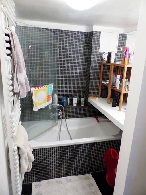 Salle de bain à l'étage, ouverte mais privée