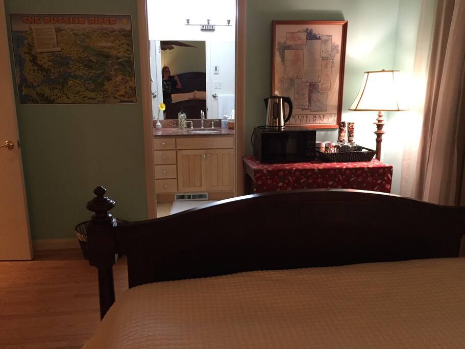 Bed looking in the bathroom