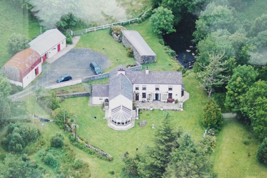 Aerial view of house,garden and river to enjoy