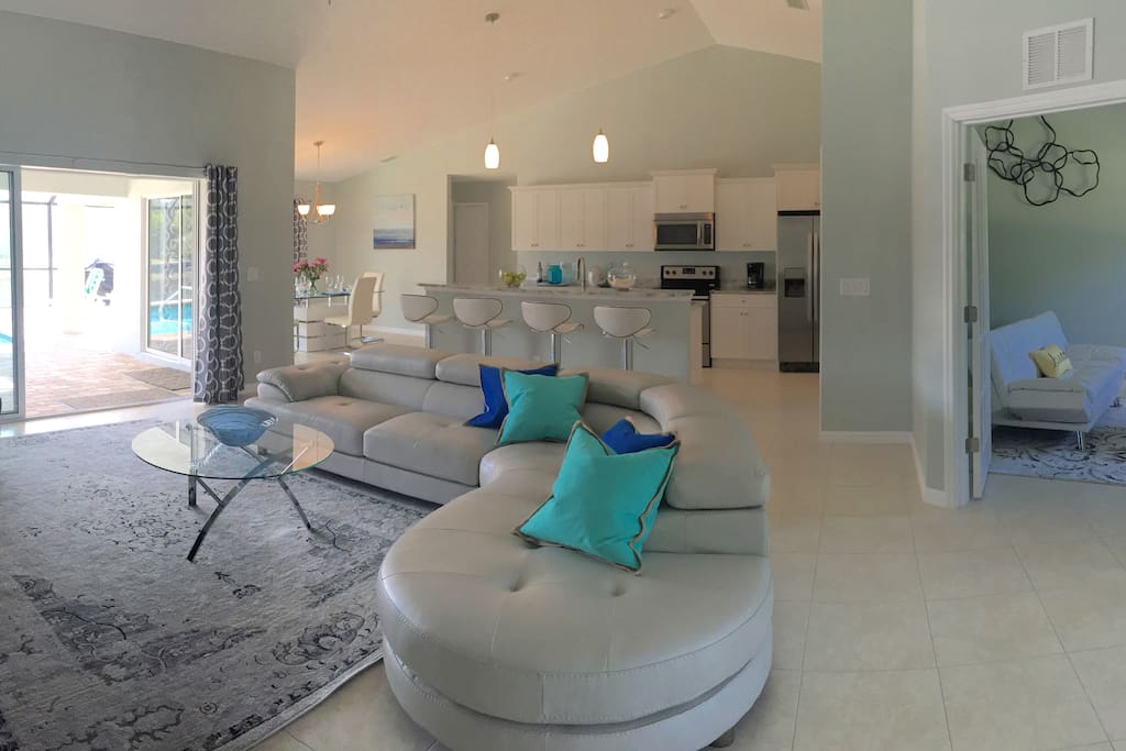 The layout of the villa provides several sliding doors out to the lanai.