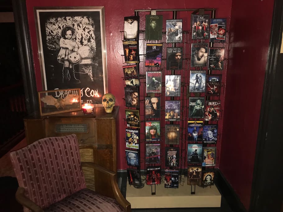 Your suite includes a private TV and horror library of 115 vampire dvds! Enjoy!