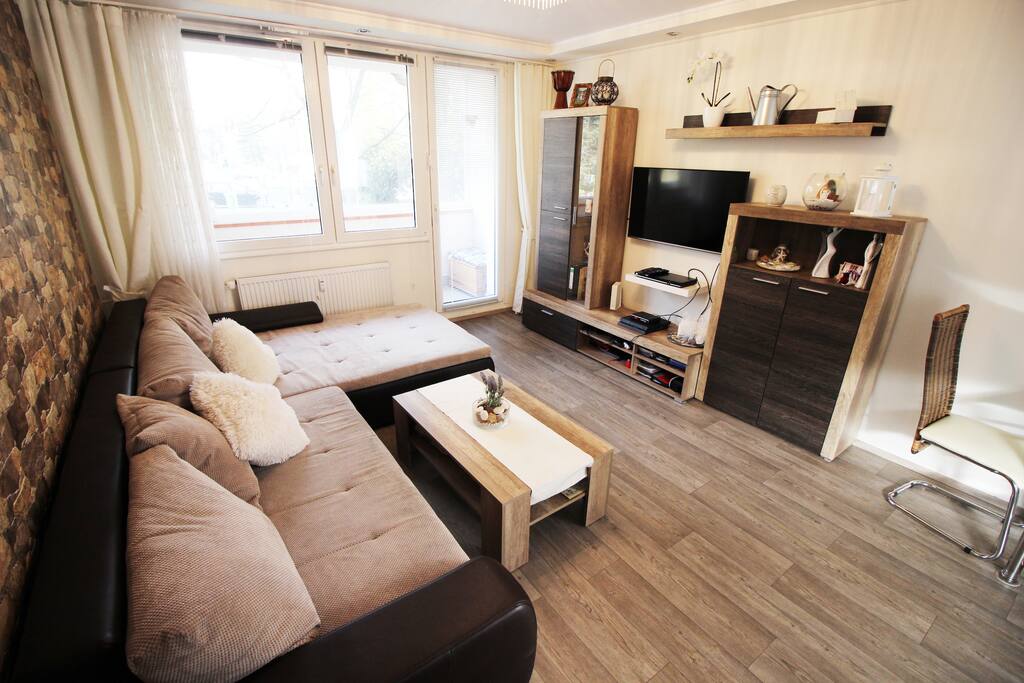 Large couch that extends into a double bed.