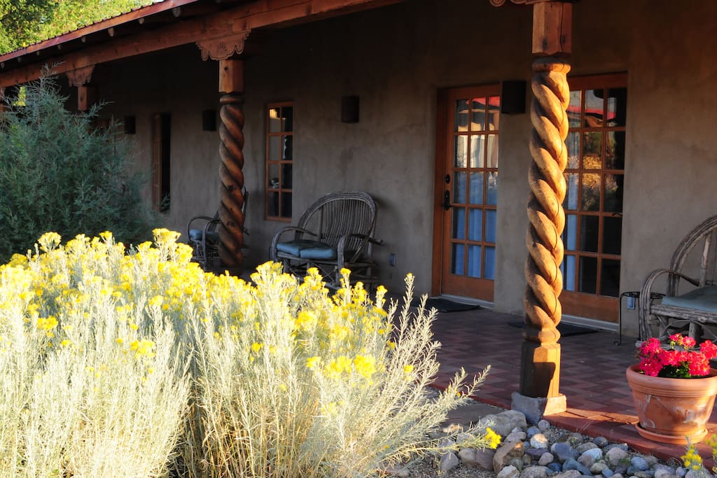 Enjoy a wonderful the view of Taos Mountain from your porch
