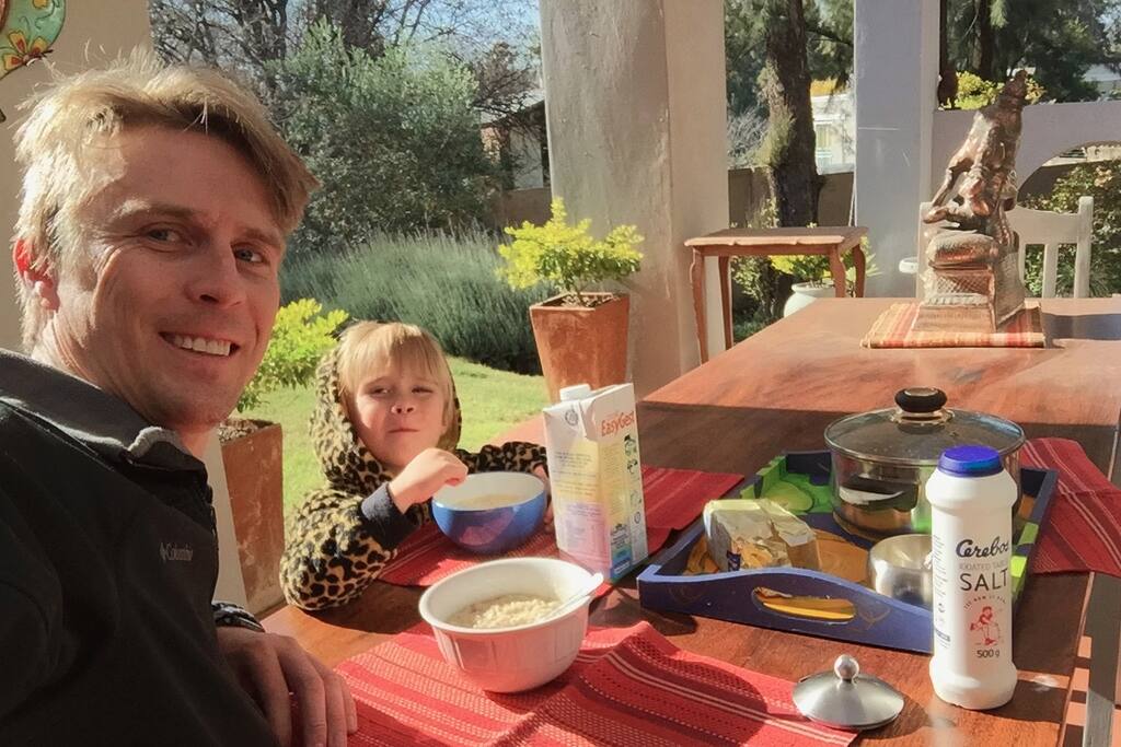 Breakfast mid winter on the patio
