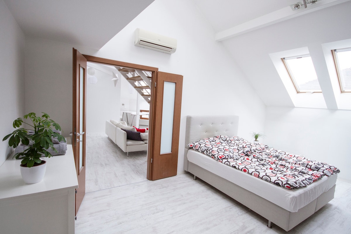 1号卧室位于一楼，配有卫生间和带衣架的大衣柜。