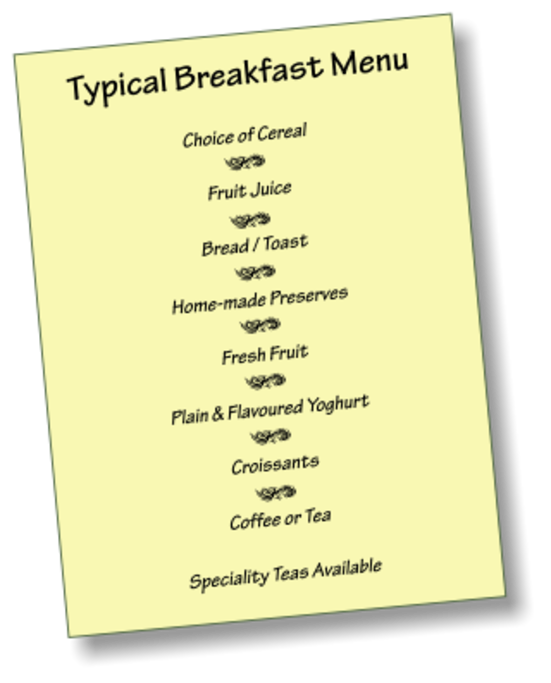 Typical breakfast menu