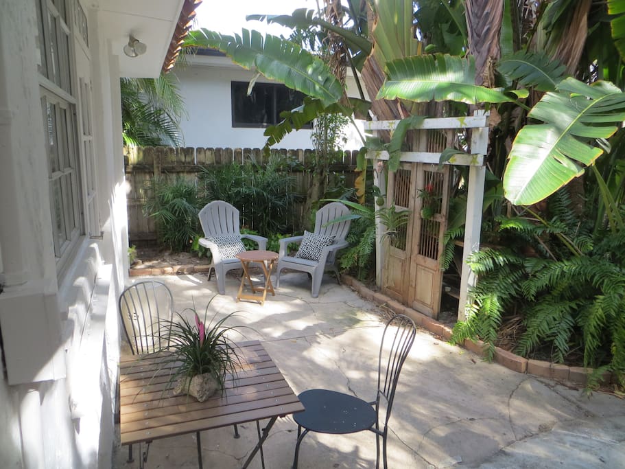 Patio dining and lounge chairs.