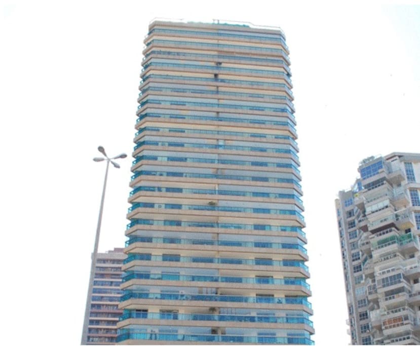 The front of the building, which is guarded 24/7 by security guards