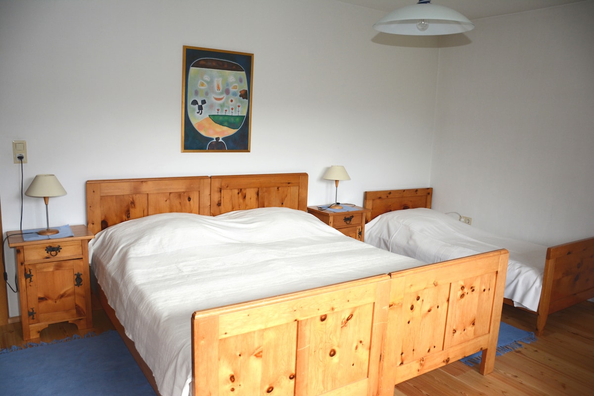 Kutoka kwenye chumba hiki cha kulala unaweza kufikia roshani ya kusini moja kwa moja.