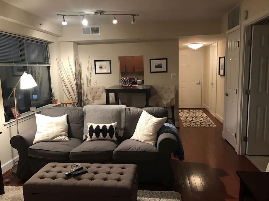 Warm, open space... Bedroom doors to the side.
