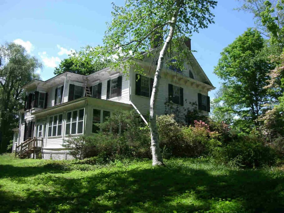 View of the house facing woods and hiking trail.