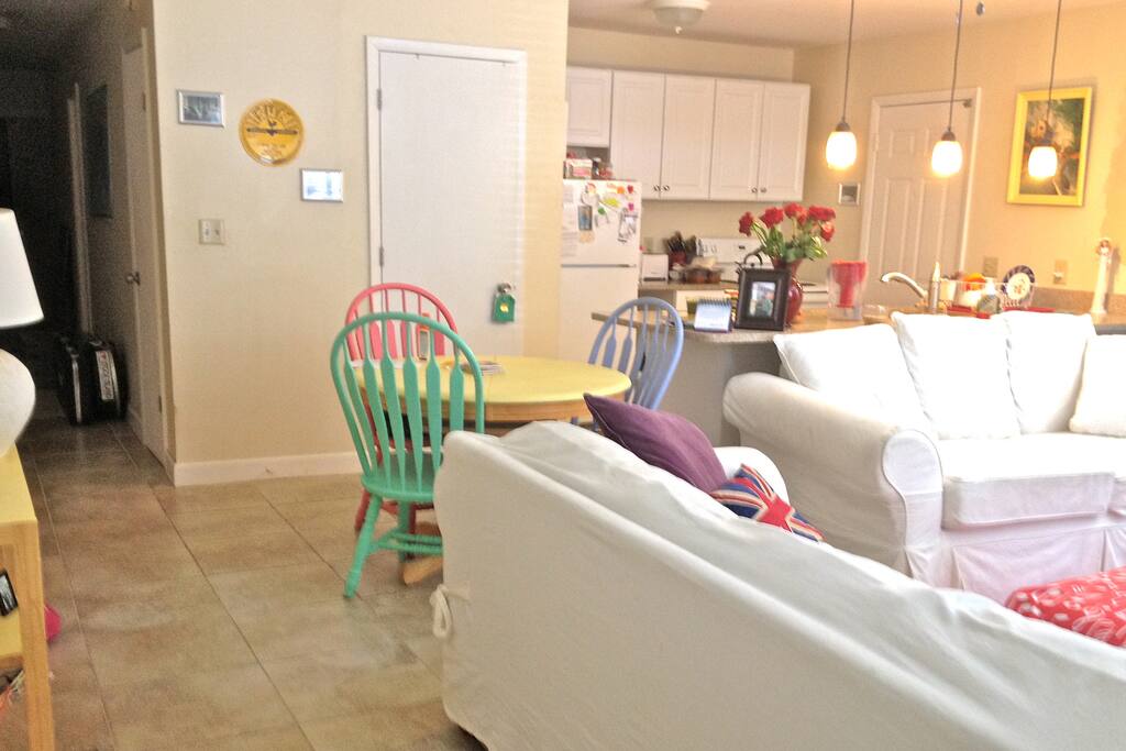 Dining area and kitchen view from lounge