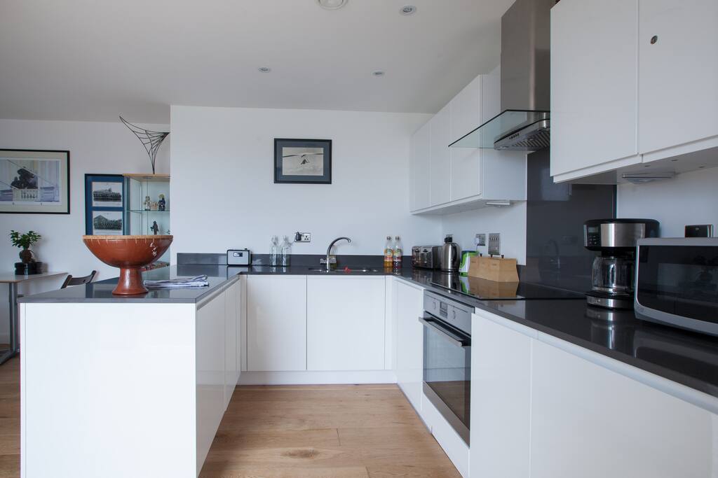The modern kitchen area.