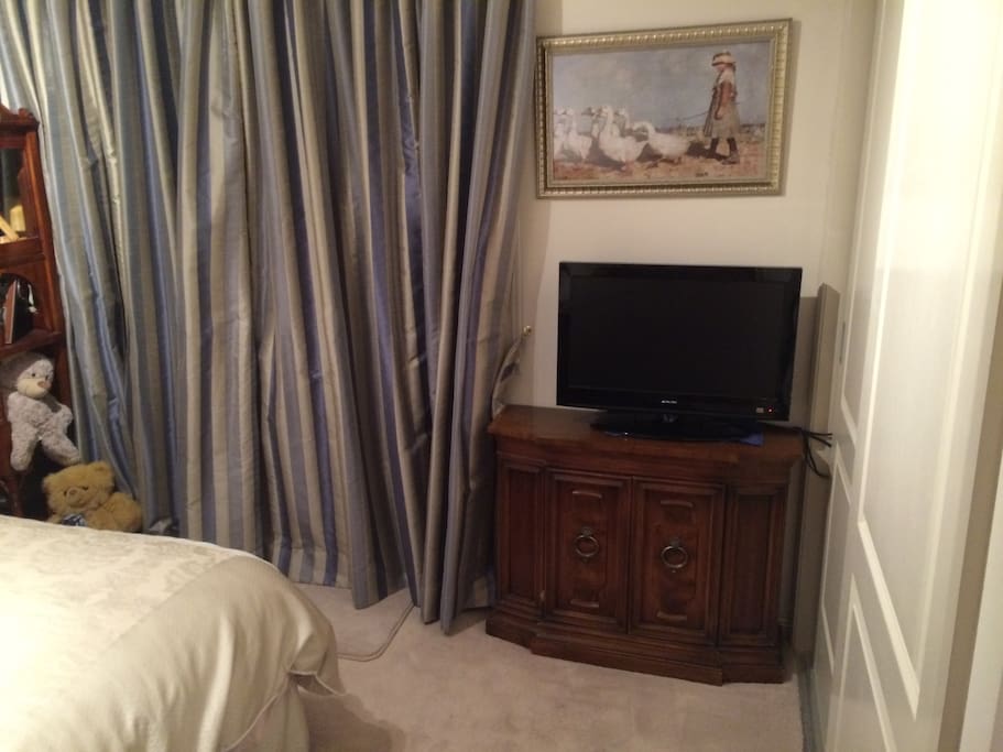 TV and double wardrobe in guest bedroom