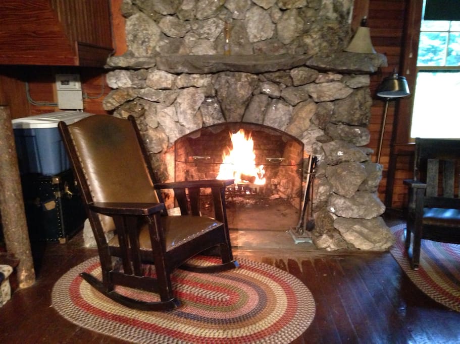 The stones in the granite fireplace were hand-selected by the original owner for their shiny mica.