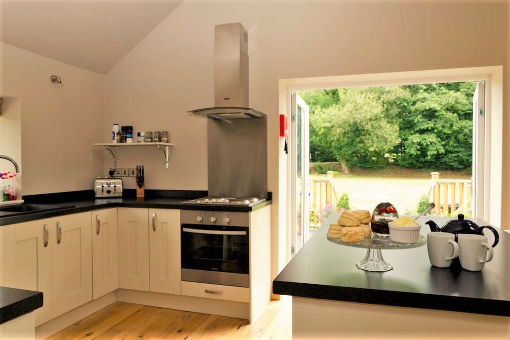 Kitchen looking out onto patio and garden