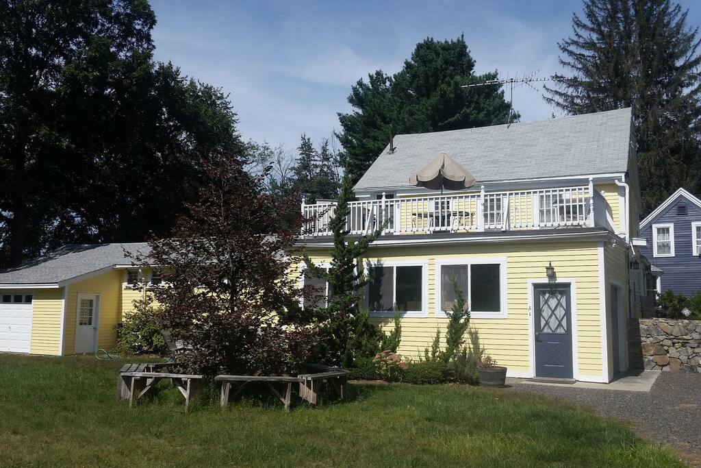 large deck above unit A's garage