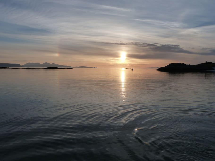 View from the beach towards the Islands of Rum and Eigg in the evening.