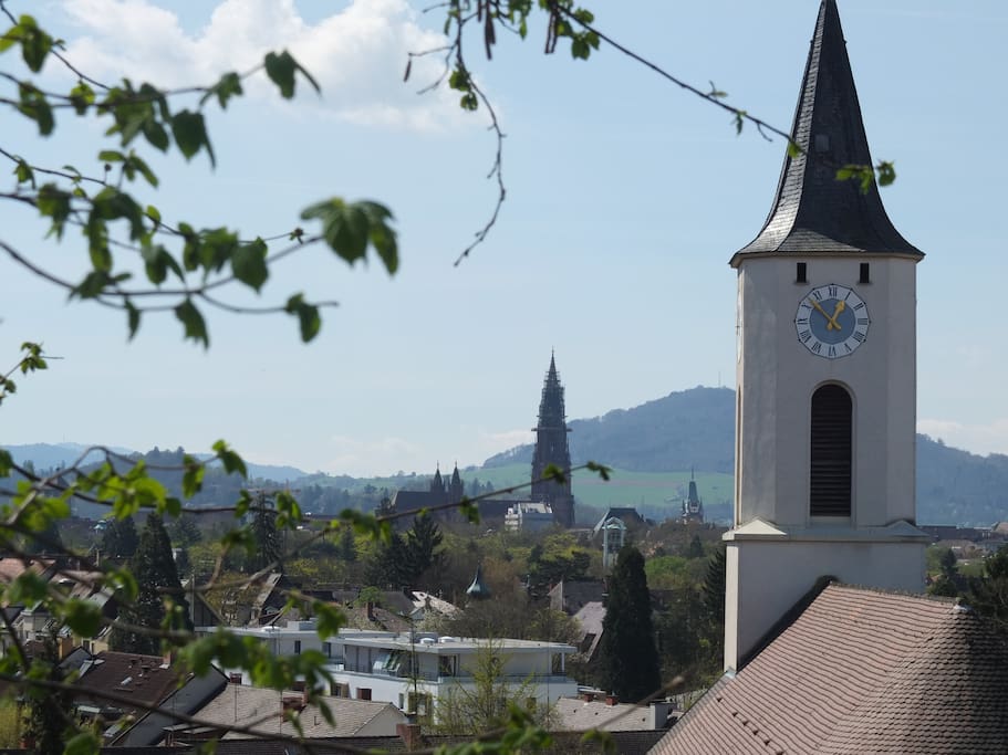 In 30 m Entfernung: Blick von der Sonnhalde auf Münster u. Schönberg
