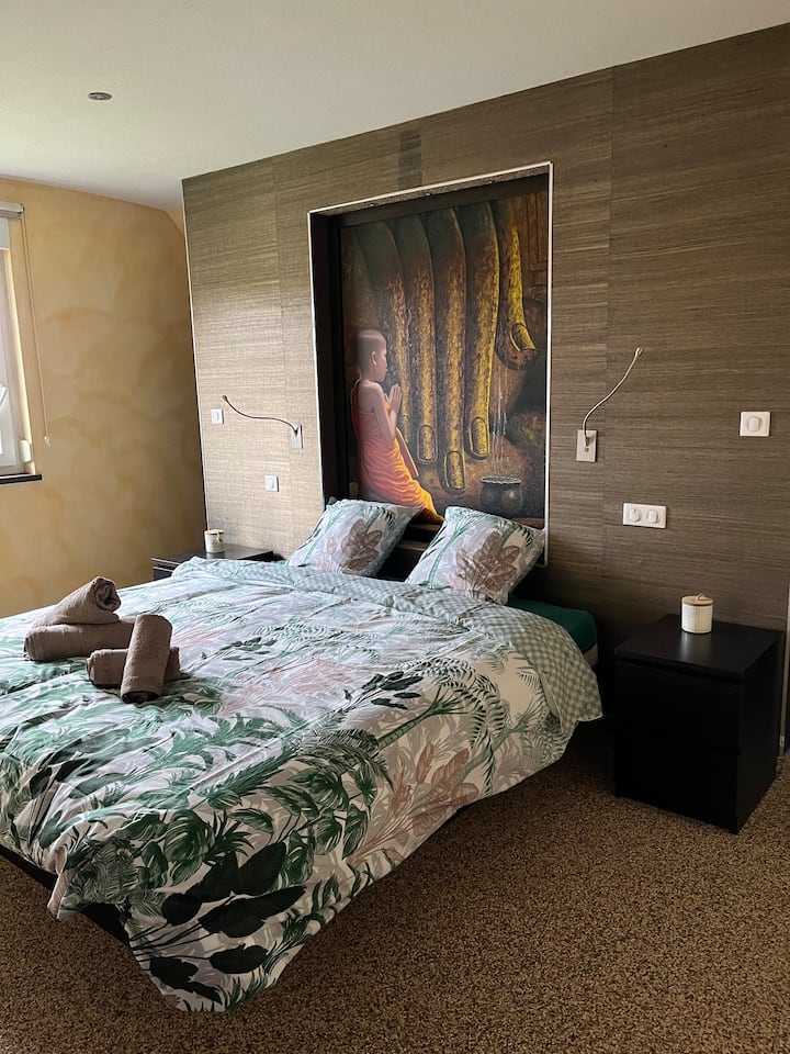 Water mattress. Bedroom with tv and dressing room 