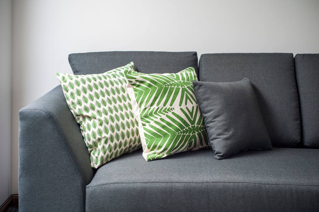 Colorful sofa cushions.