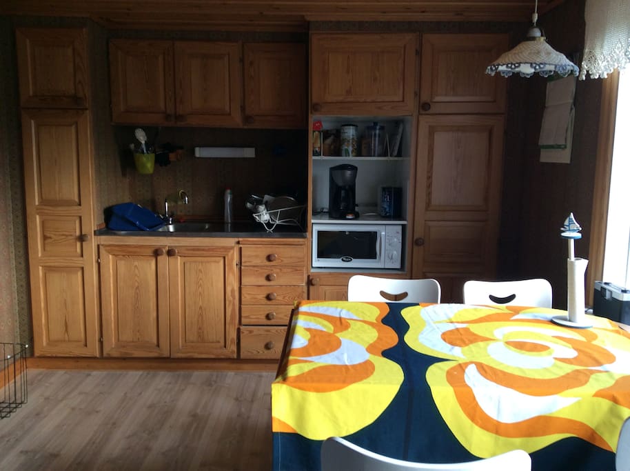 Table and cabinets in the kitchen.