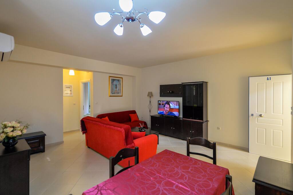 Dining table and living room