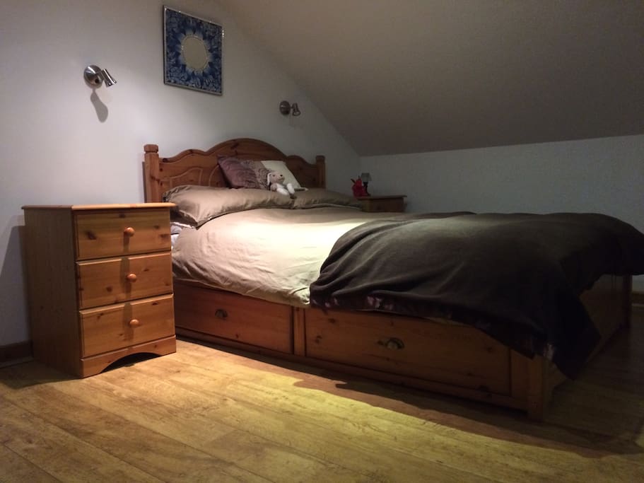 The room has a double bed.
